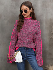 Angel Wings Heathered Turtleneck Long Sleeve Sweater Cerise - Fashorio