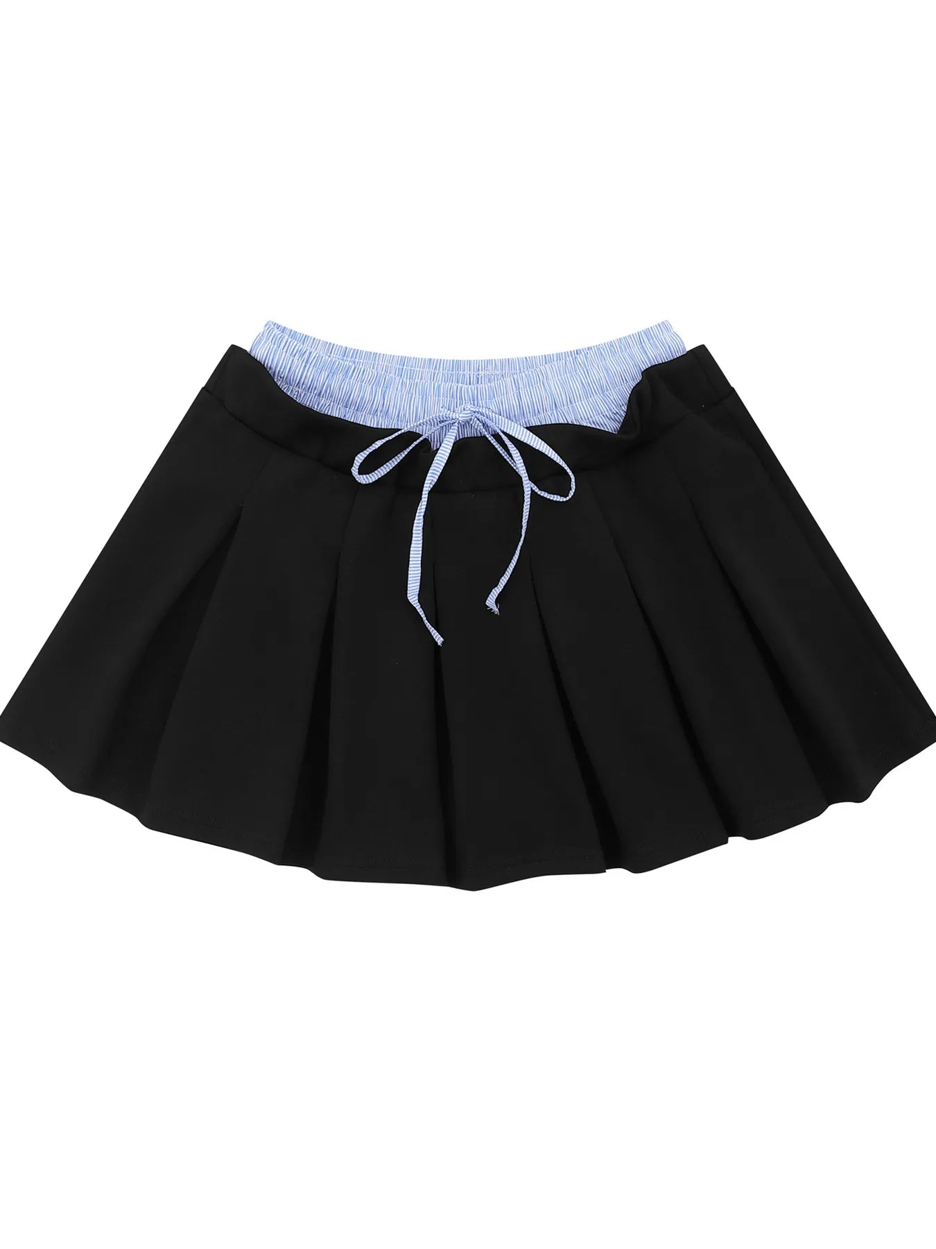 Drawstring Pleated Mini Skirt Black - Fashorio
