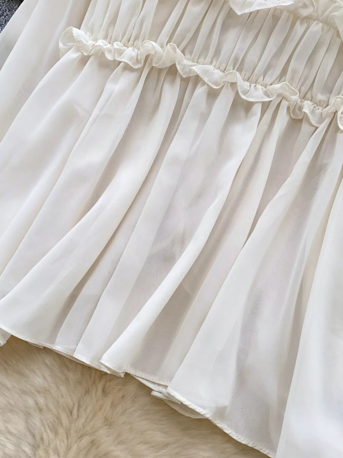 Ruffle tie front chiffon blouse, detail view