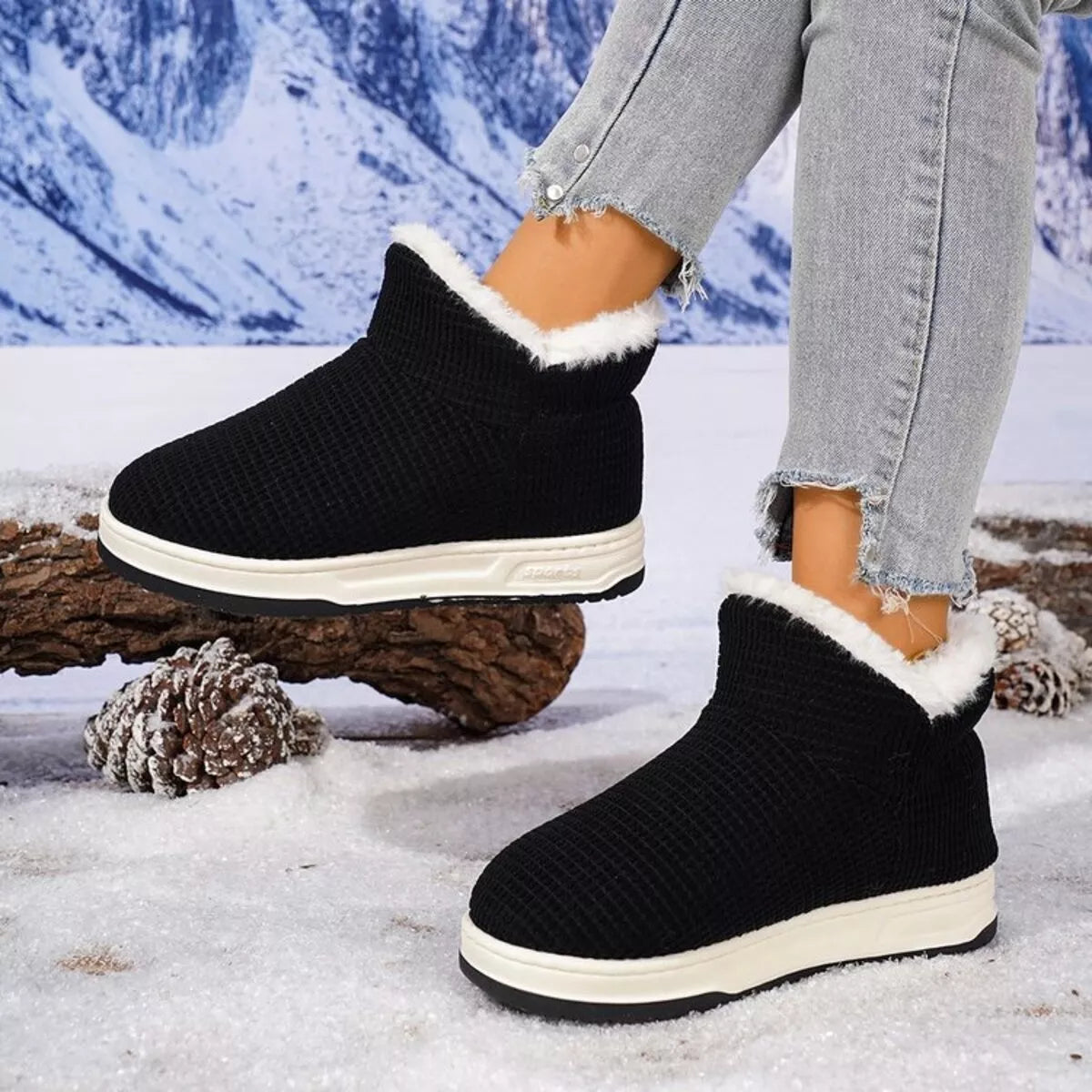 Cozy knit ankle boots in Black, front view