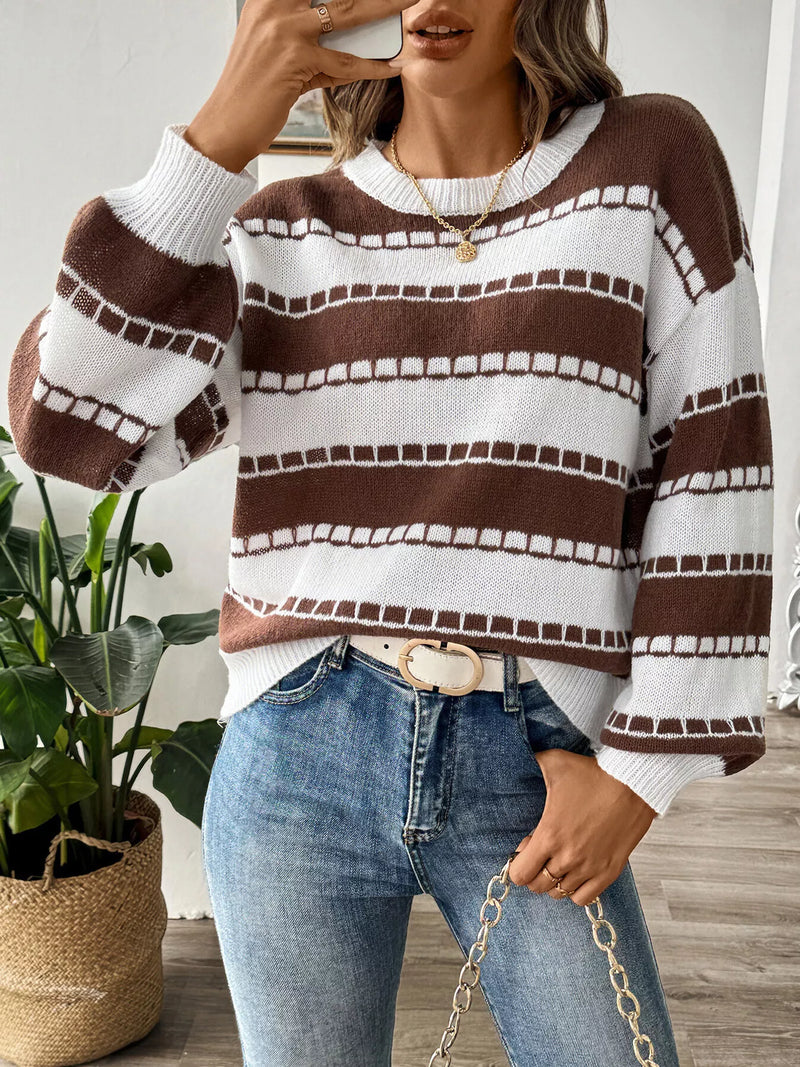 striped dropped shoulder sweater front view