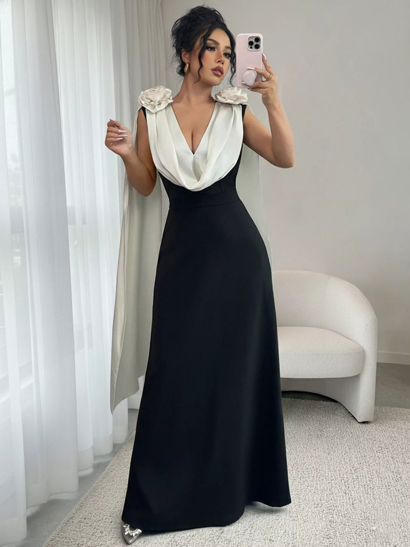 floral applique two tone maxi dress front view