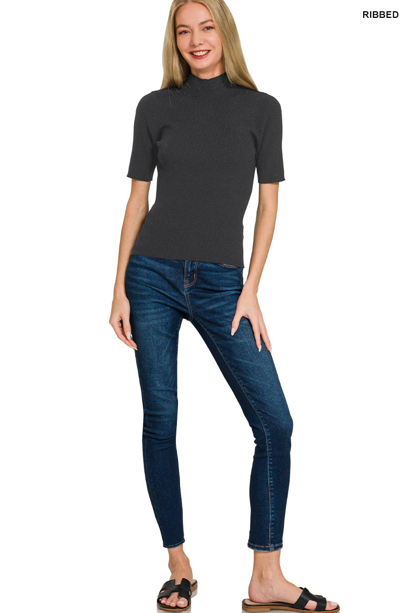 Fitted knit top ribbed texture detail