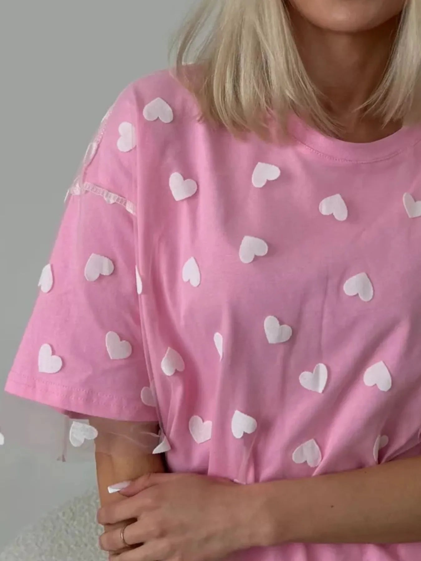 Heart Print Oversized T-Shirt - Fashorio