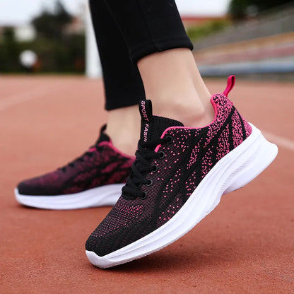 Breathable Mesh Lace Up Athletic Black Rose Red - Fashorio