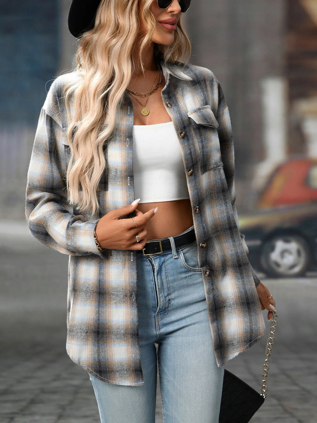 Oversized Plaid Button Up Shirt, view 13