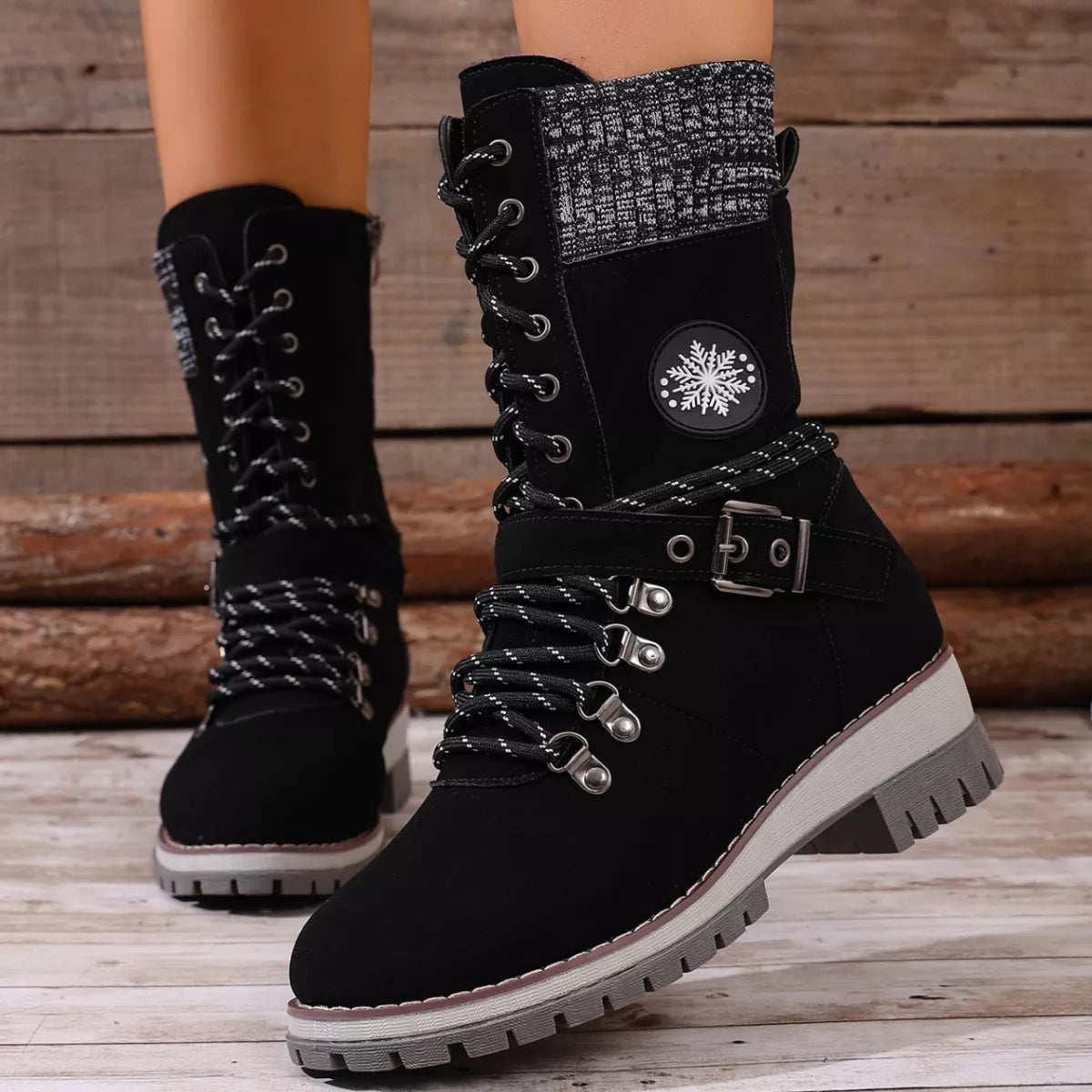 Lace up combat ankle boots standing pair