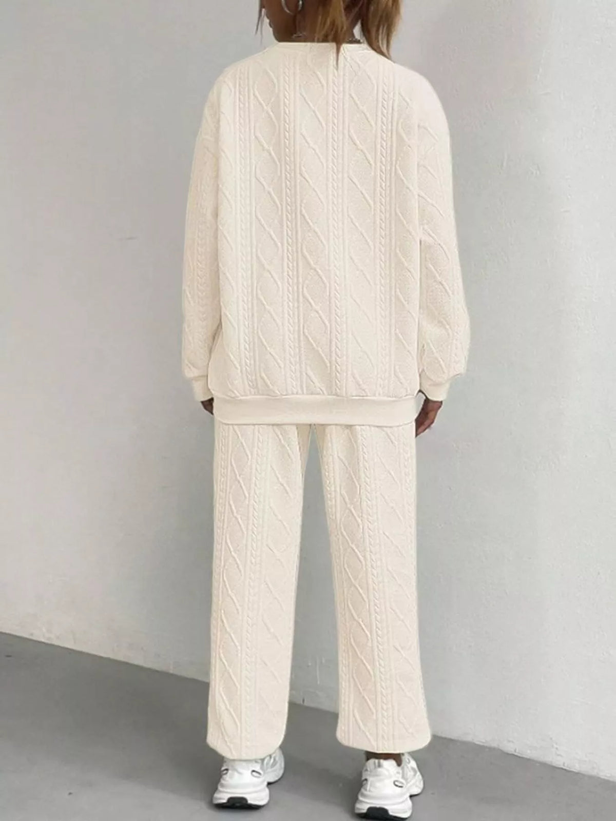 Texture Round Neck Top and Pants Set, view 15