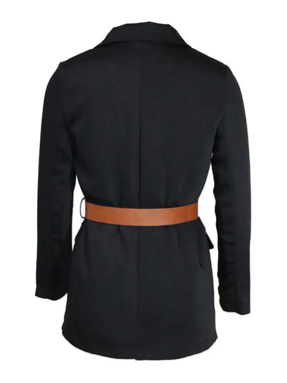 Buttoned Lapel Collar Long Sleeve Blazer - Fashorio