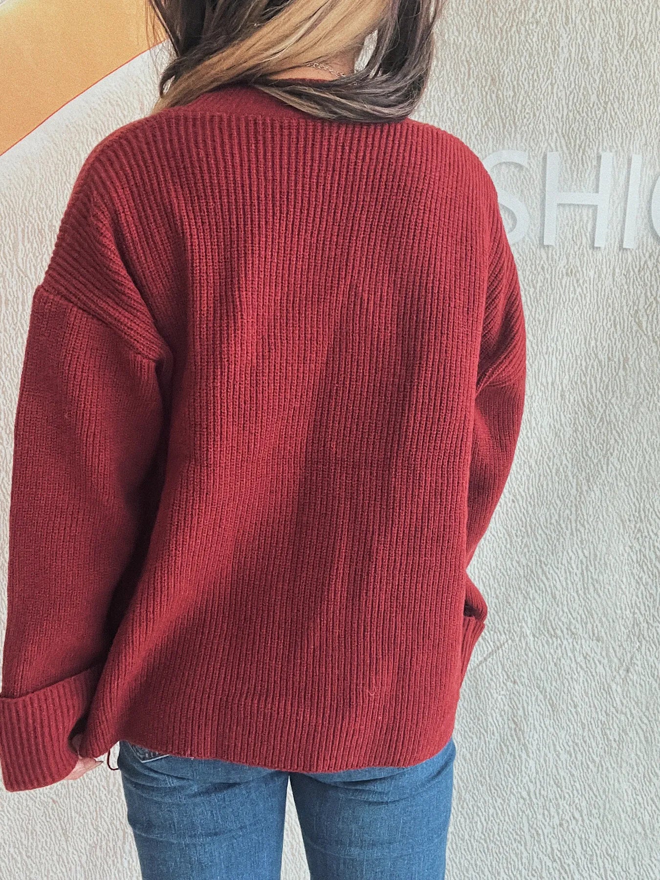 Button-Front Ribbed Cardigan with V-Neck - Fashorio