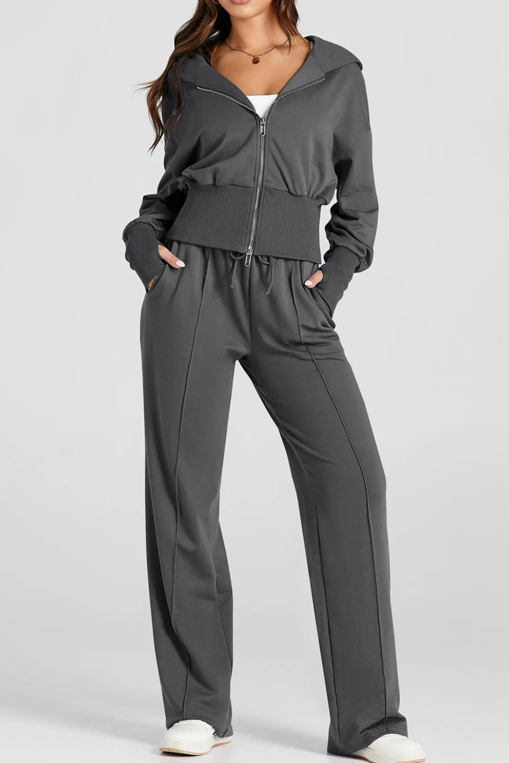 Zip-Up Hoodie and Pants Active Set - Fashorio