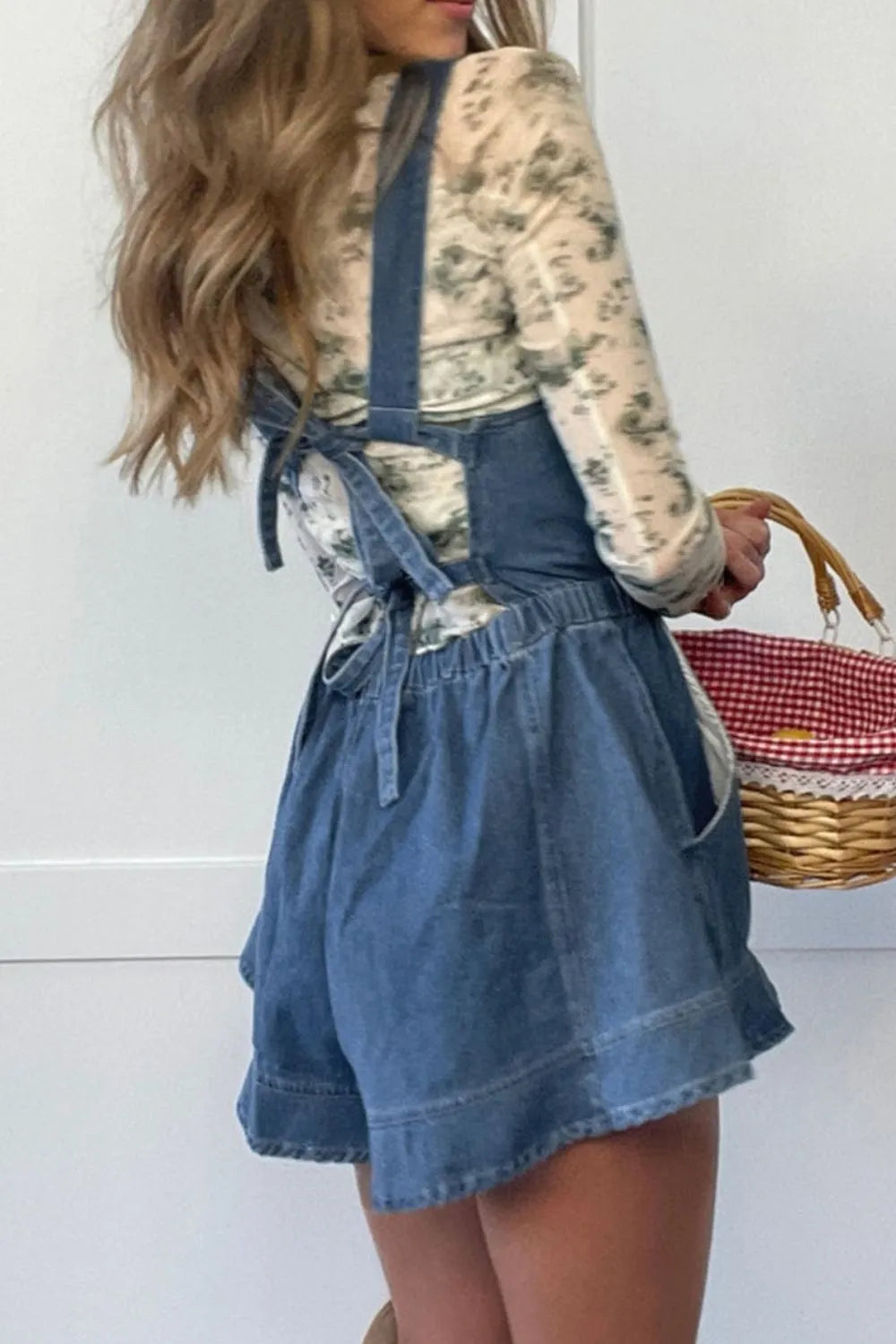 Wide Strap Square Neck Denim Overalls - Fashorio