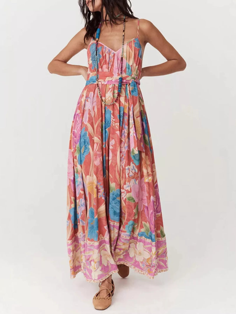 Floral Print Spaghetti Strap Maxi Dress front view