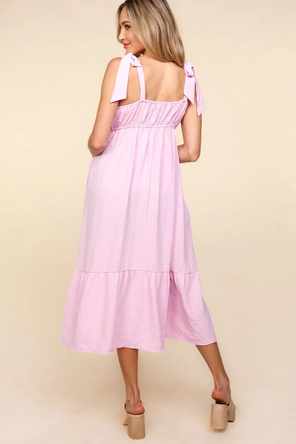 Crochet Lace Ruffle Hem Cami Midi Dress back view