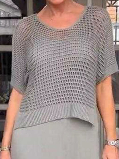 Full Size Openwork Knit Cover Up and Dress Set Plus Size - Fashorio