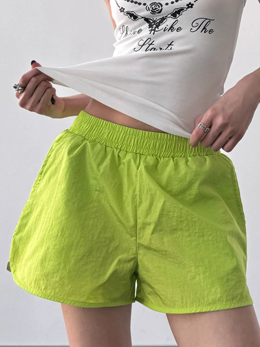 Elastic Waist Active Shorts Green - Fashorio