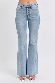Judy Blue Full Size Mid Rise Rhinestone Side Panel Detail Flare Jeans Plus Size LT - Fashorio