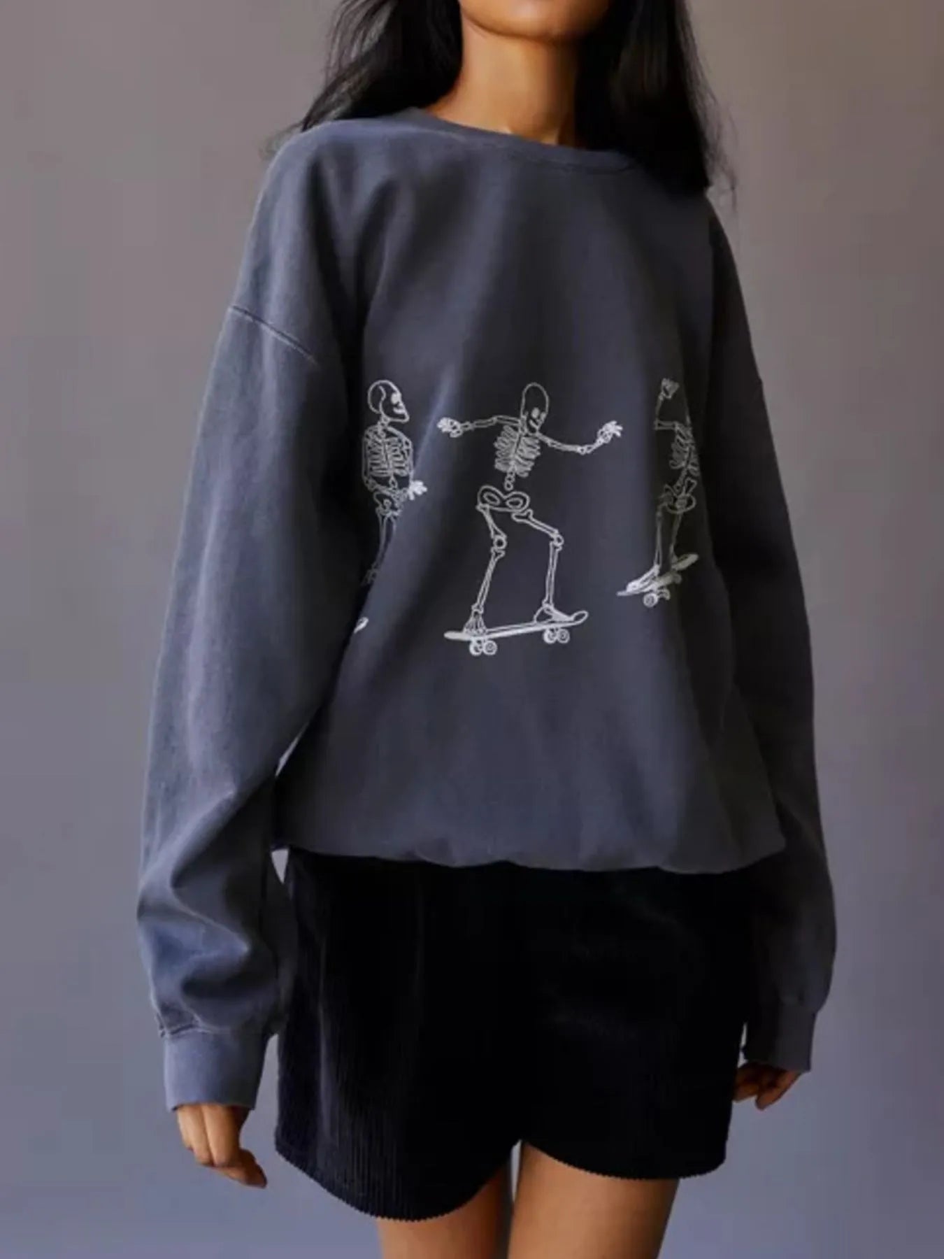 Skeleton Graphic Oversized Sweatshirt - Fashorio