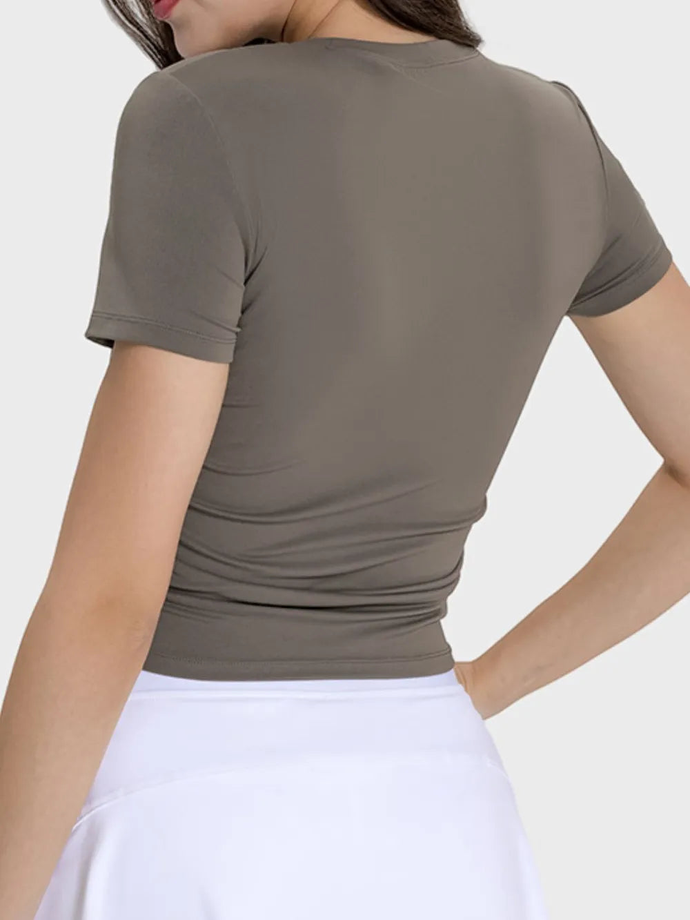 Millennia Ruched Round Neck Short Sleeve Active T-Shirt - Fashorio