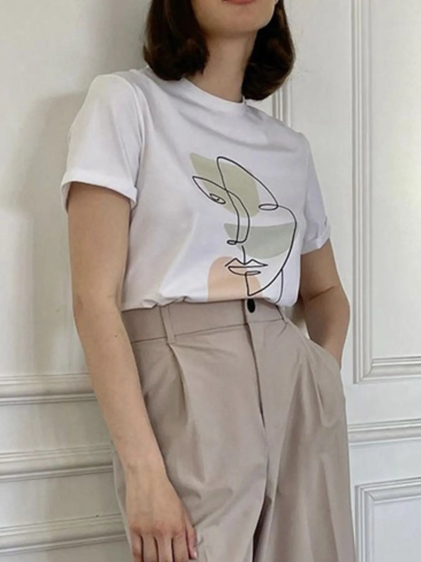 Abstract Face Graphic Casual Round Neck T-Shirt - Fashorio