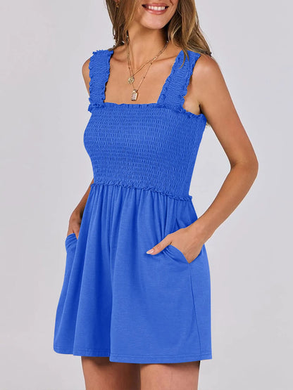 Smocked Square Neck Summer Romper - Fashorio