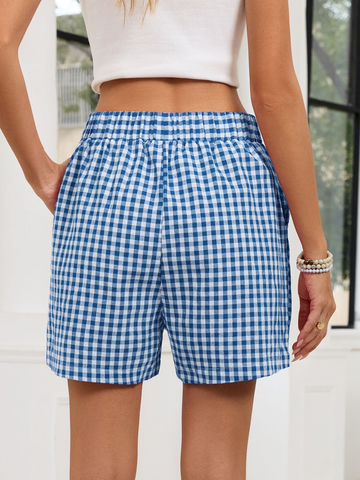 Gingham shorts flat lay view