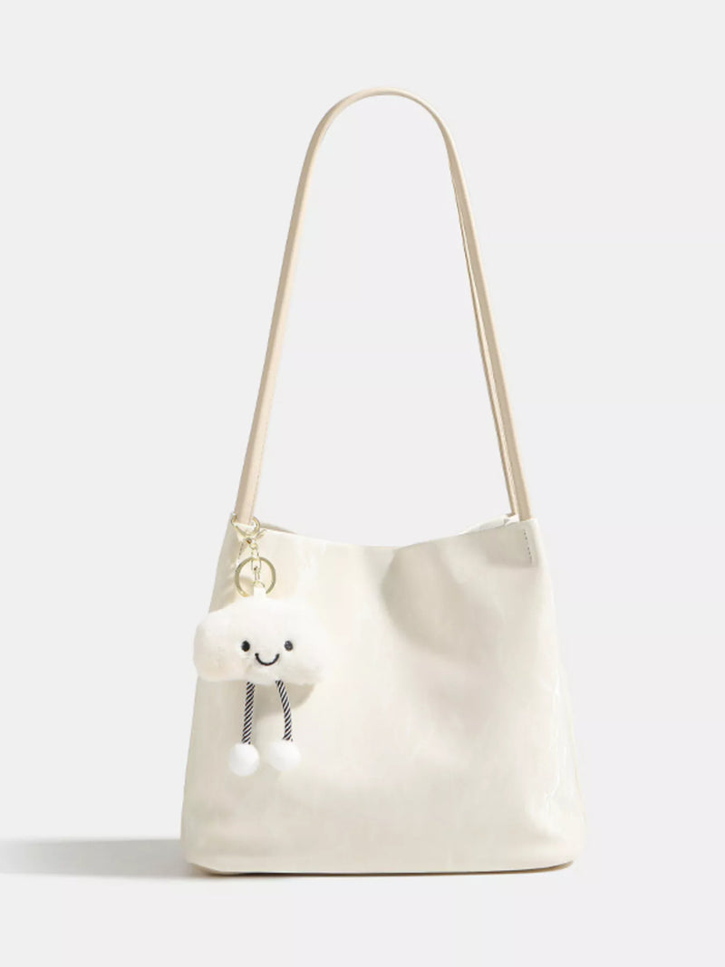 Lightweight white PU leather shoulder bag front view