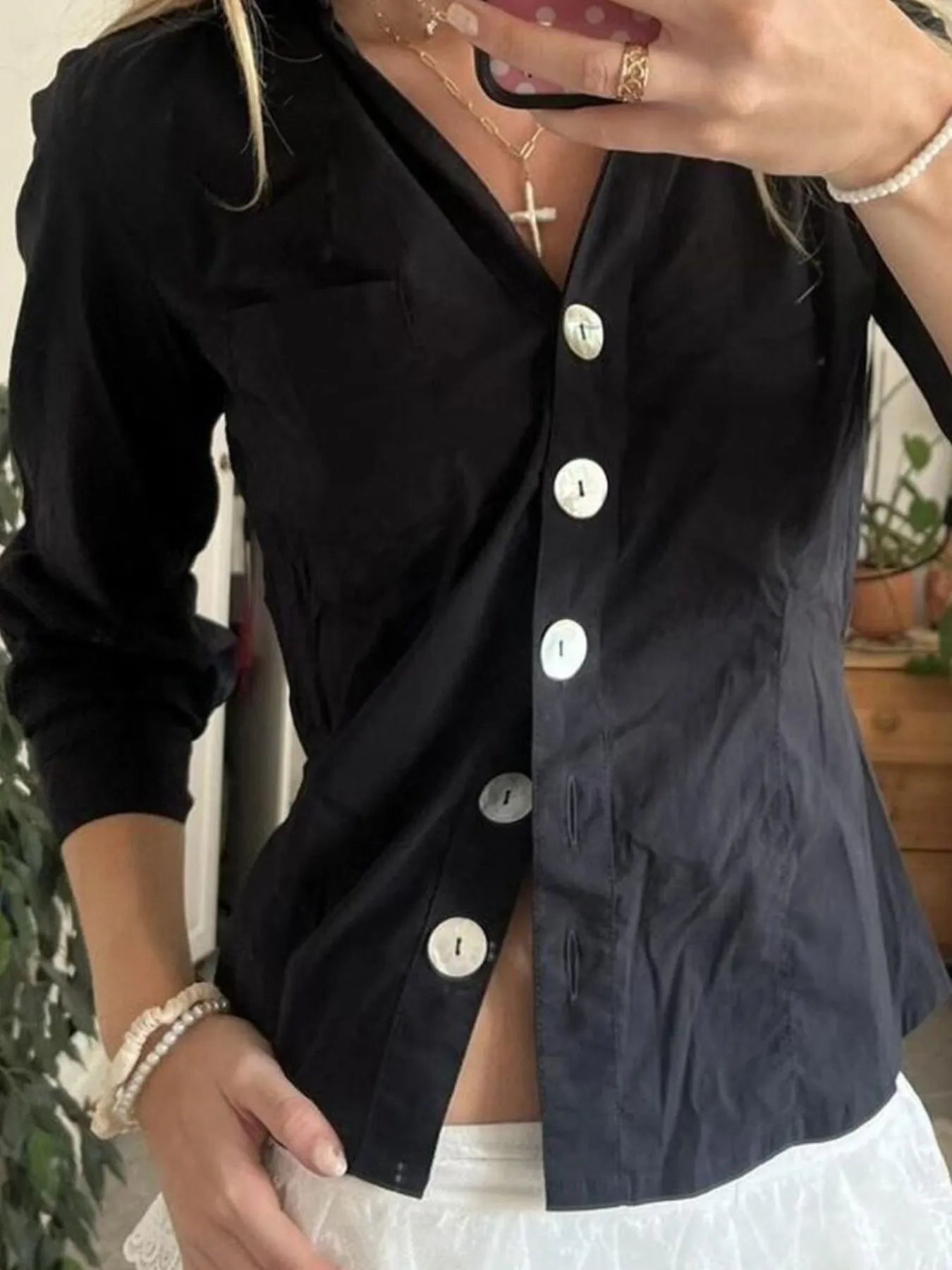 Collared Neck Button-Down Shirt - Fashorio