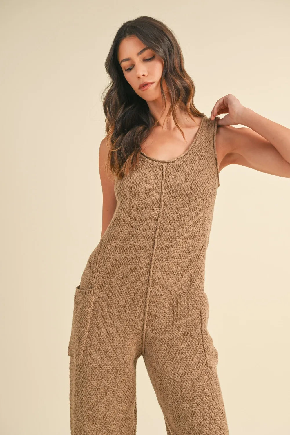Sleeveless Knit Crop Jumpsuit with Pockets styled look