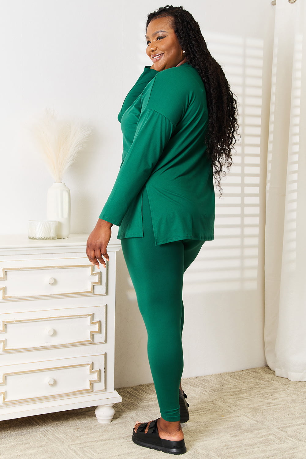 Zenana Lazy Days Full Size Long Sleeve Top and Leggings Set - Fashorio
