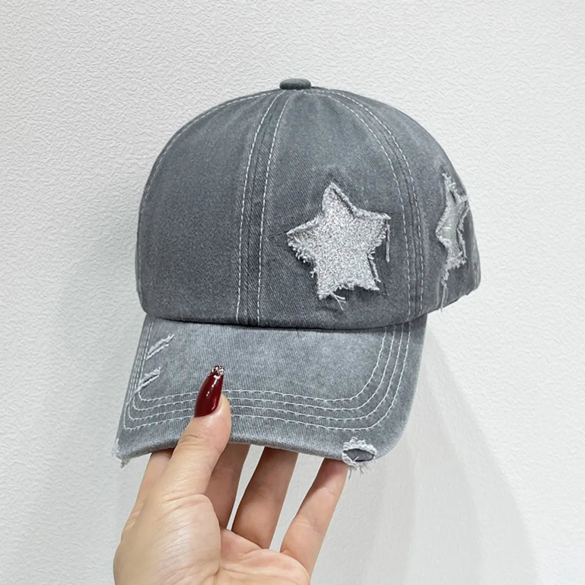 Star Adjustable Baseball Cap Gray One Size - Fashorio