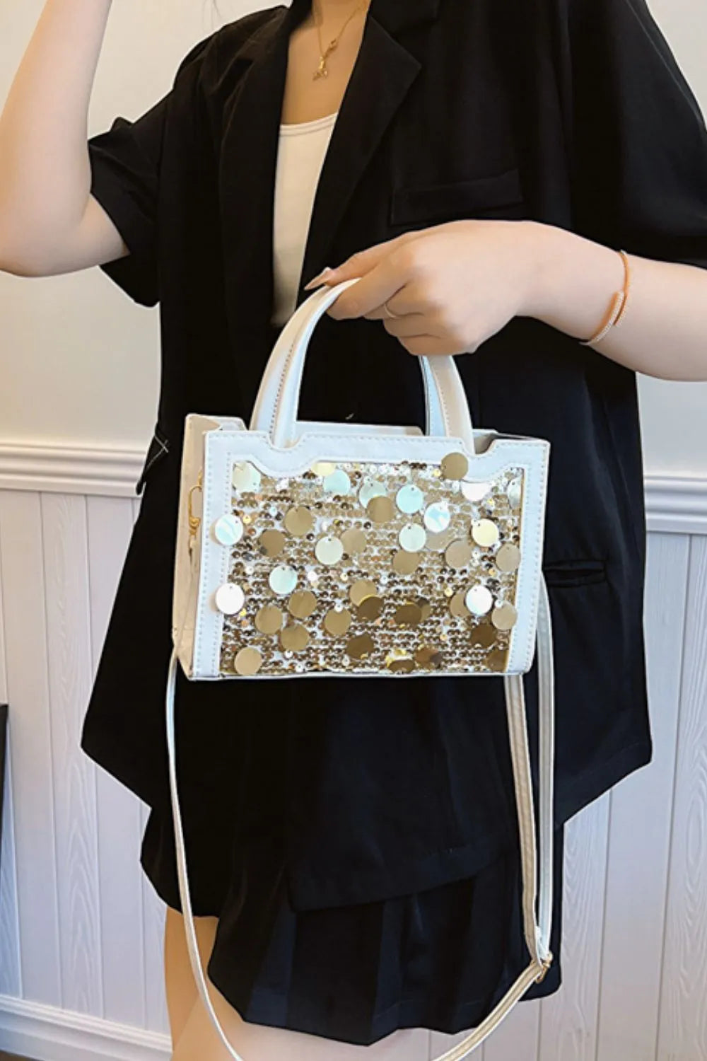Faux Leather Sequin Handbag view 7