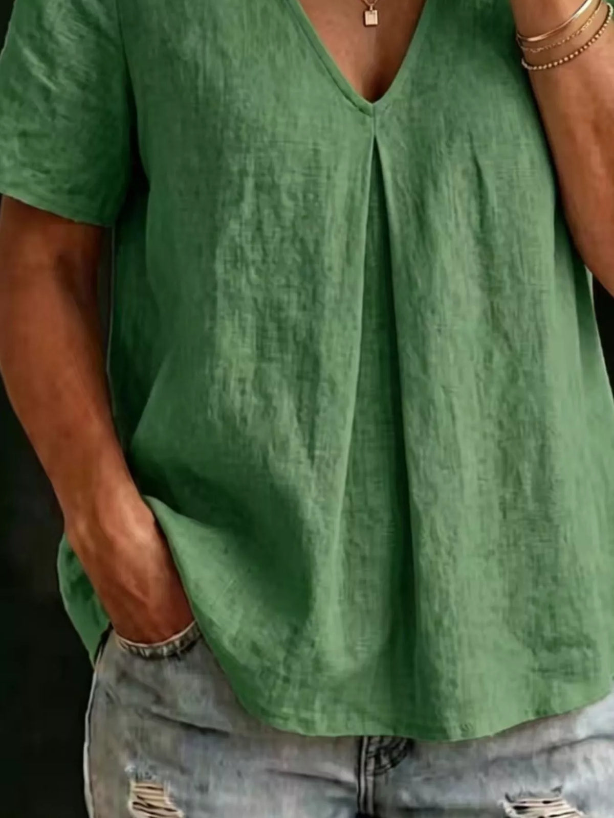 Short sleeve pleated blouse in green