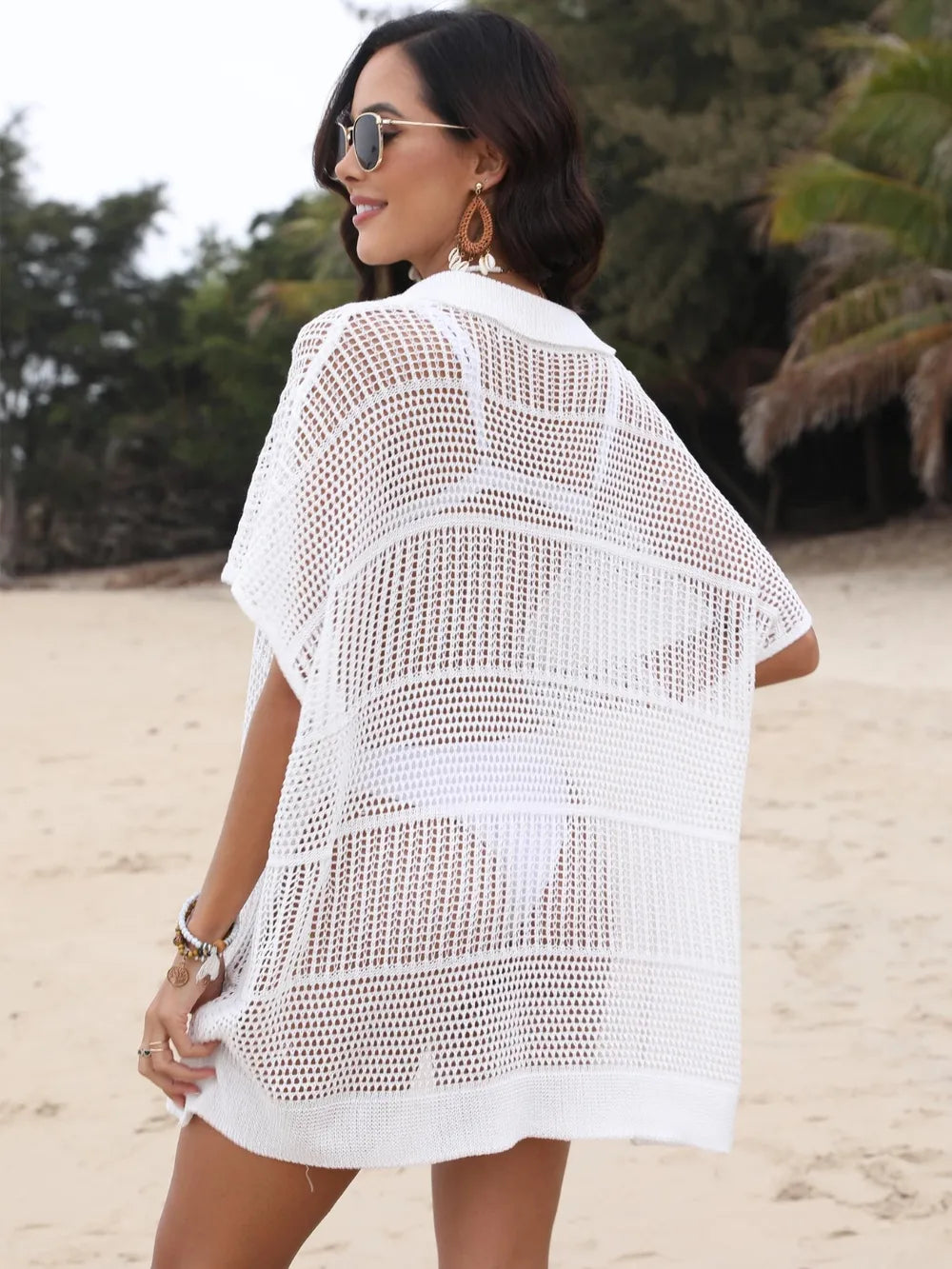 Airy hollow out cover up in tan