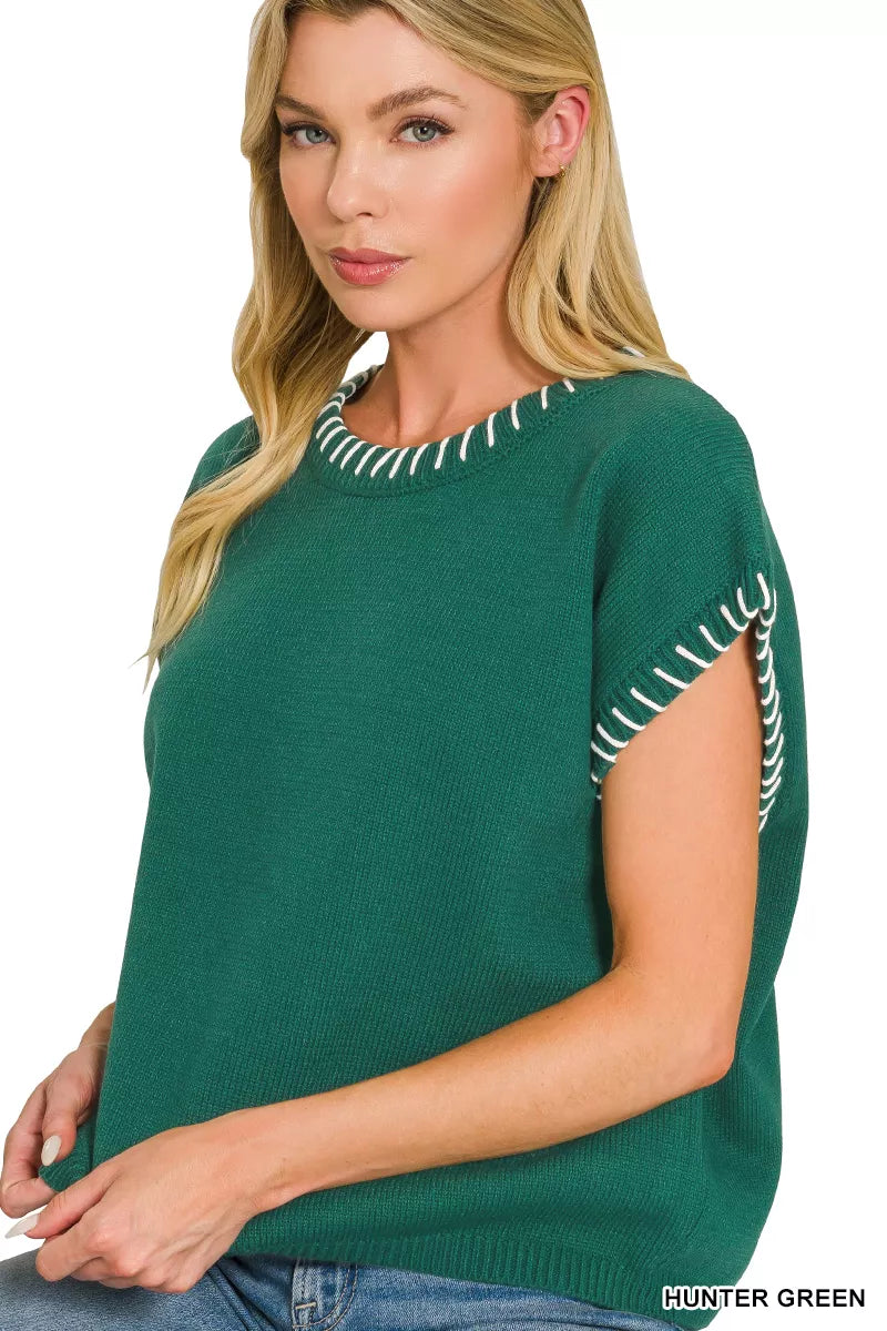 Green oversized knit sweater side view