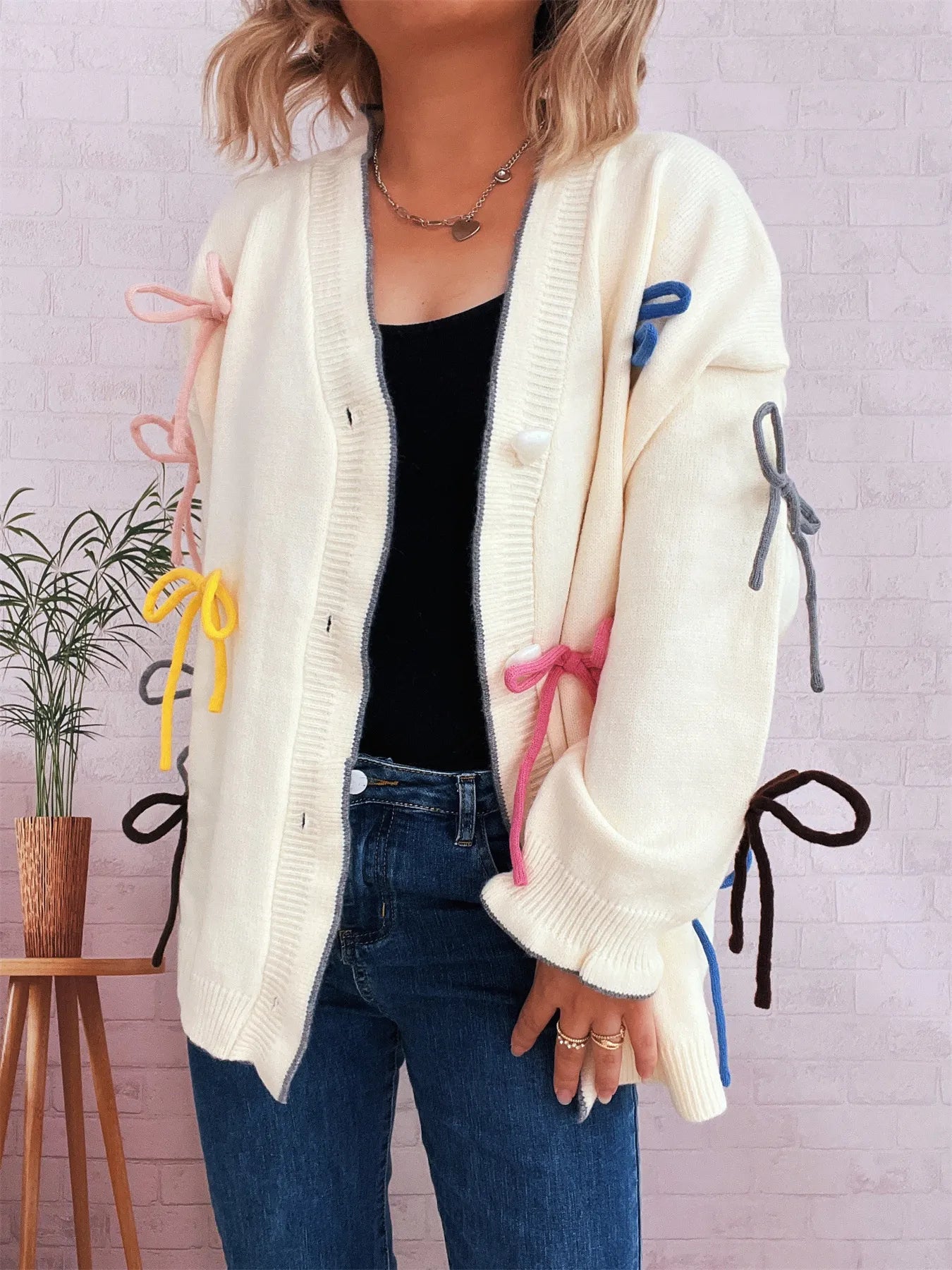 Bow Tie Button Up Cardigan - Fashorio