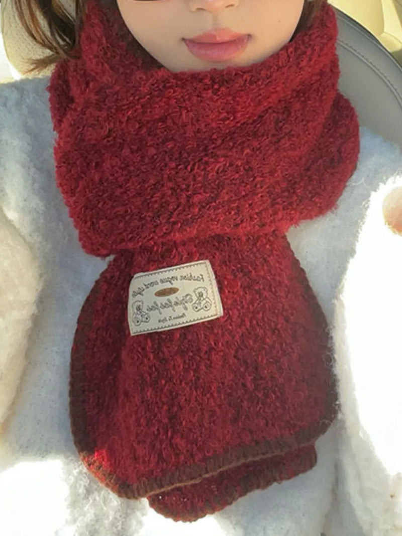 Contrast trim plush winter scarf around the neck