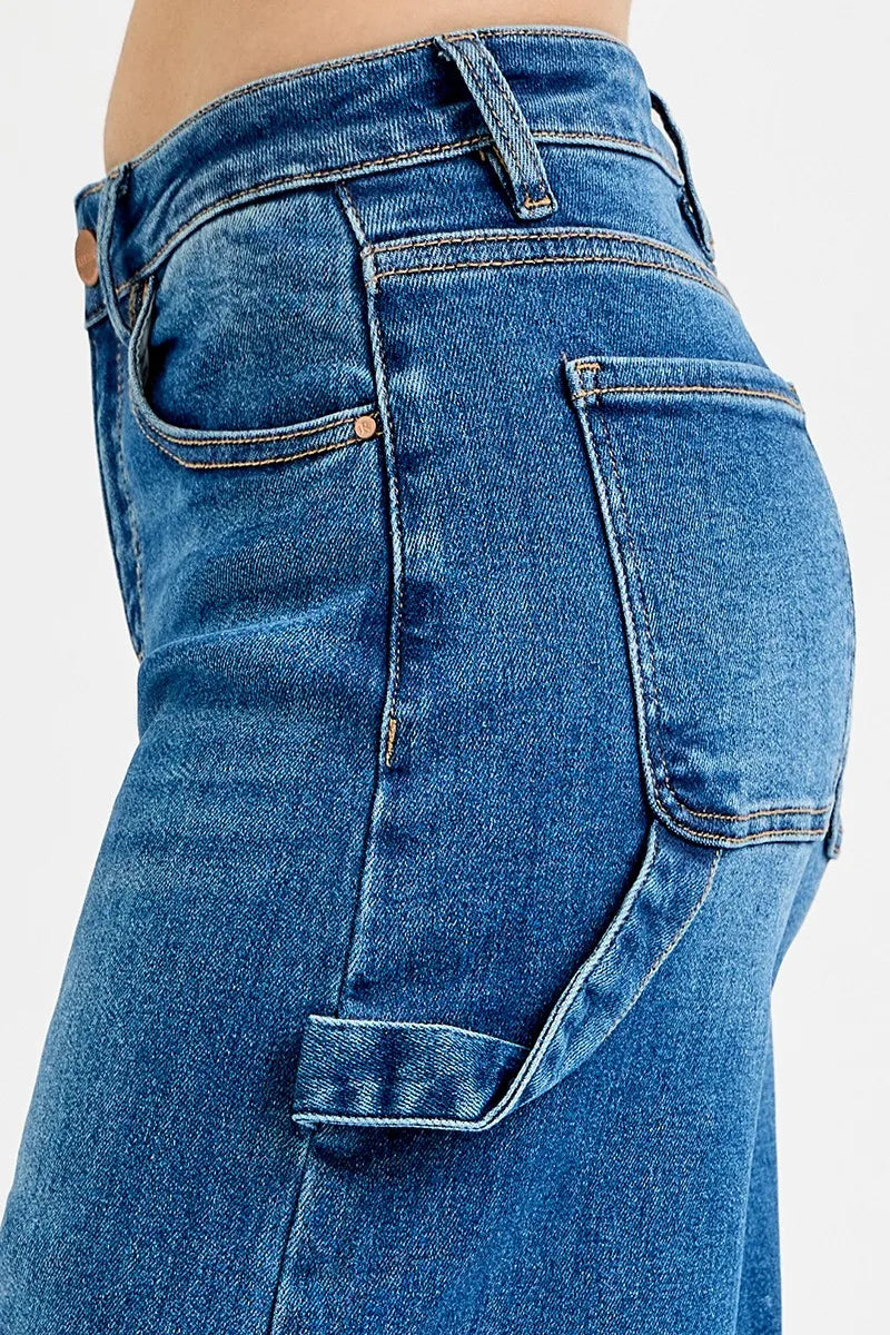 RISEN Full Size High Rise Wide Leg Patch Detailed Jeans Plus Size - Fashorio