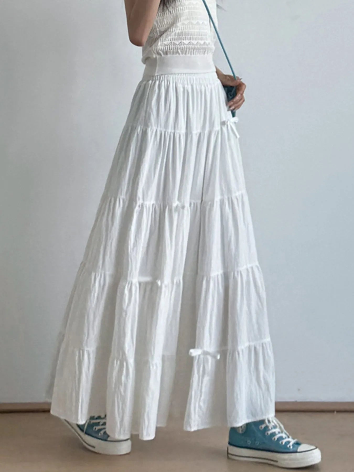 Tiered Elastic Waist Maxi Skirt - Fashorio