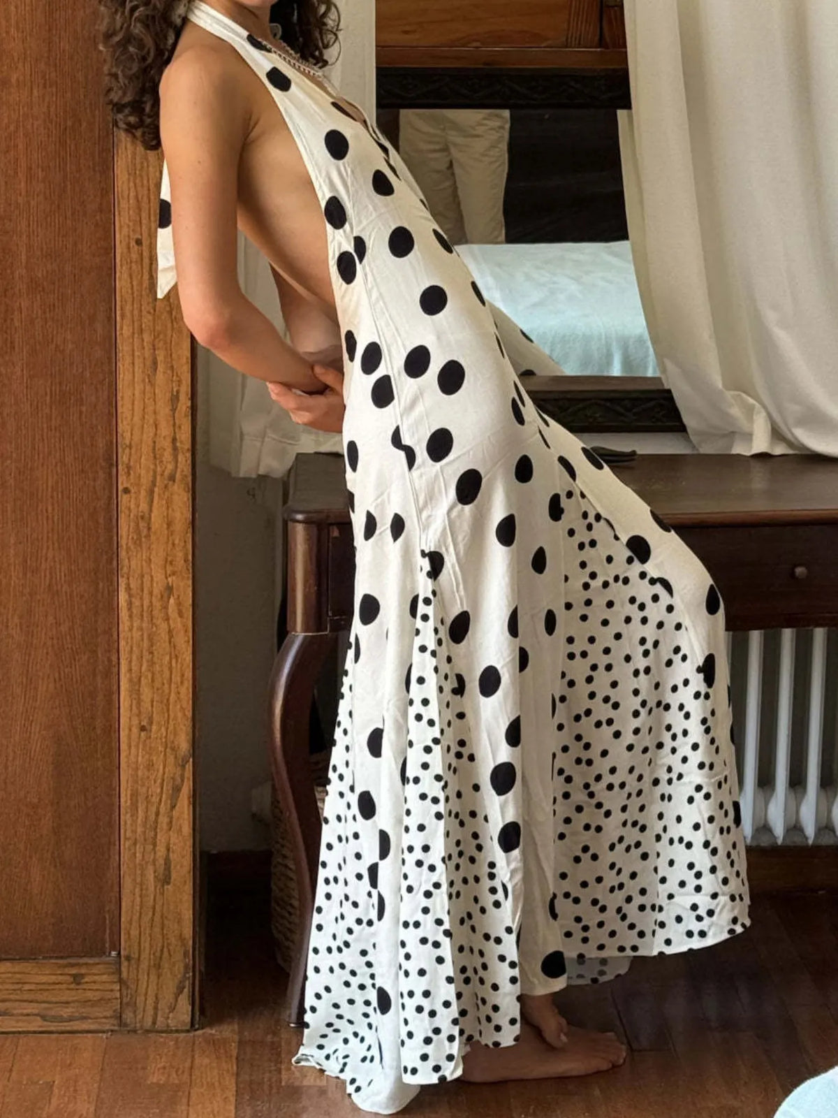 Polka dot maxi dress side view
