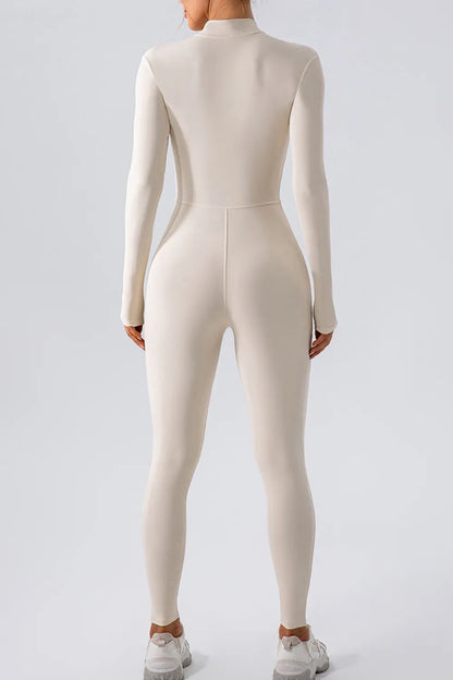 Half Zip Mock Neck Active Jumpsuit - Fashorio