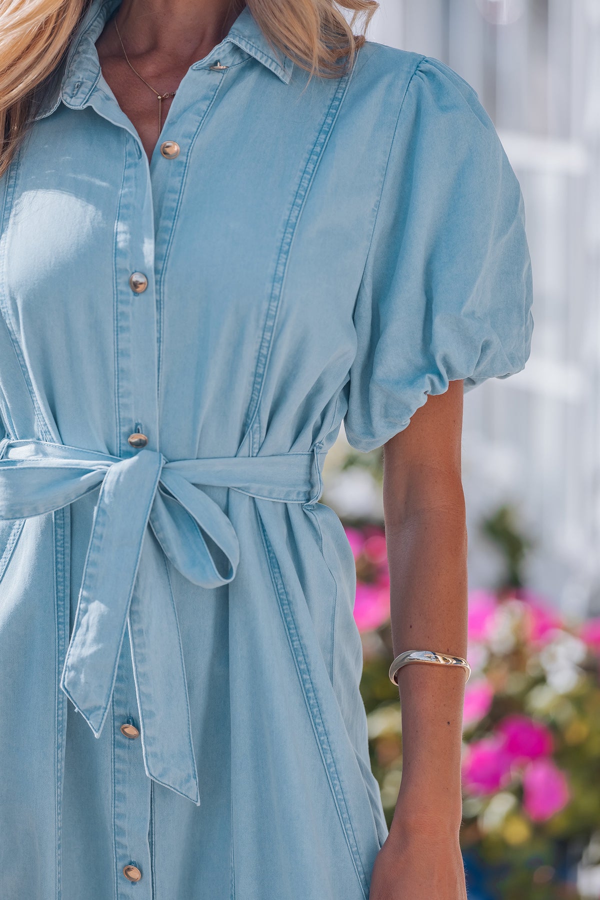Western style denim dress full outfit view