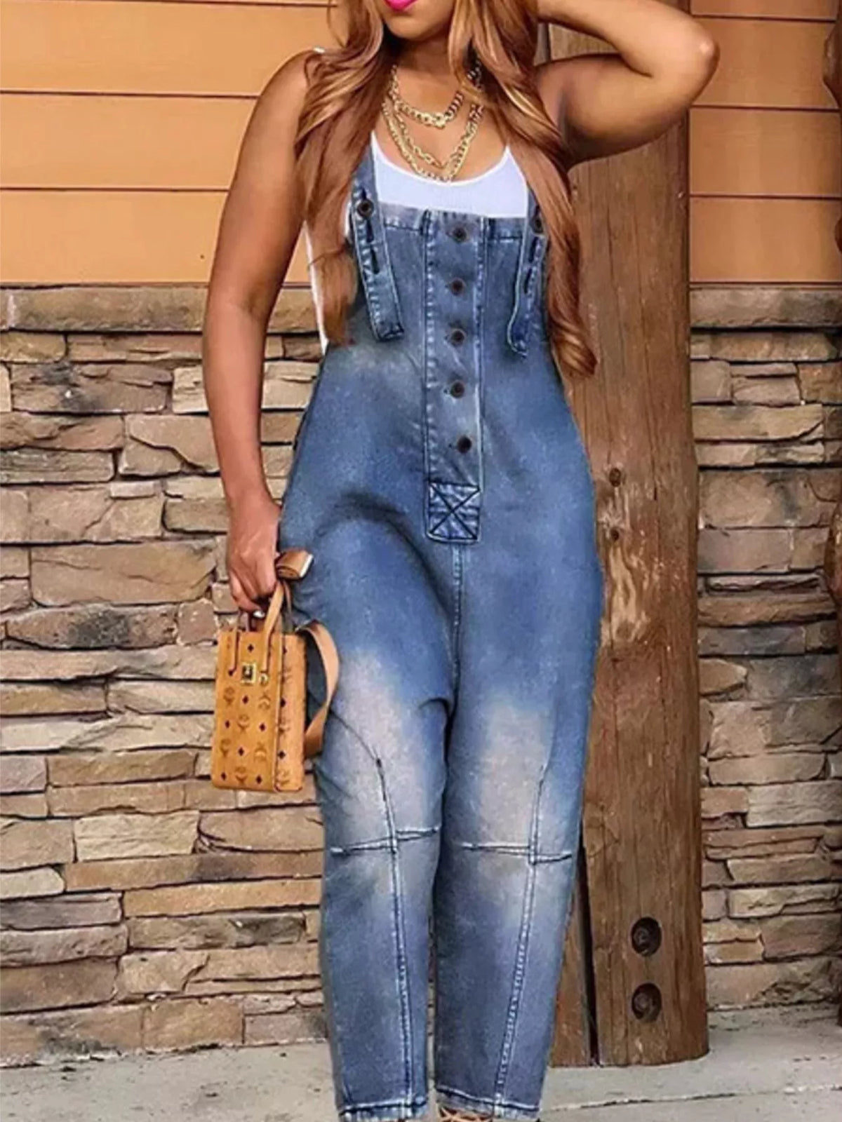 Plus size overalls adjustable strap detail