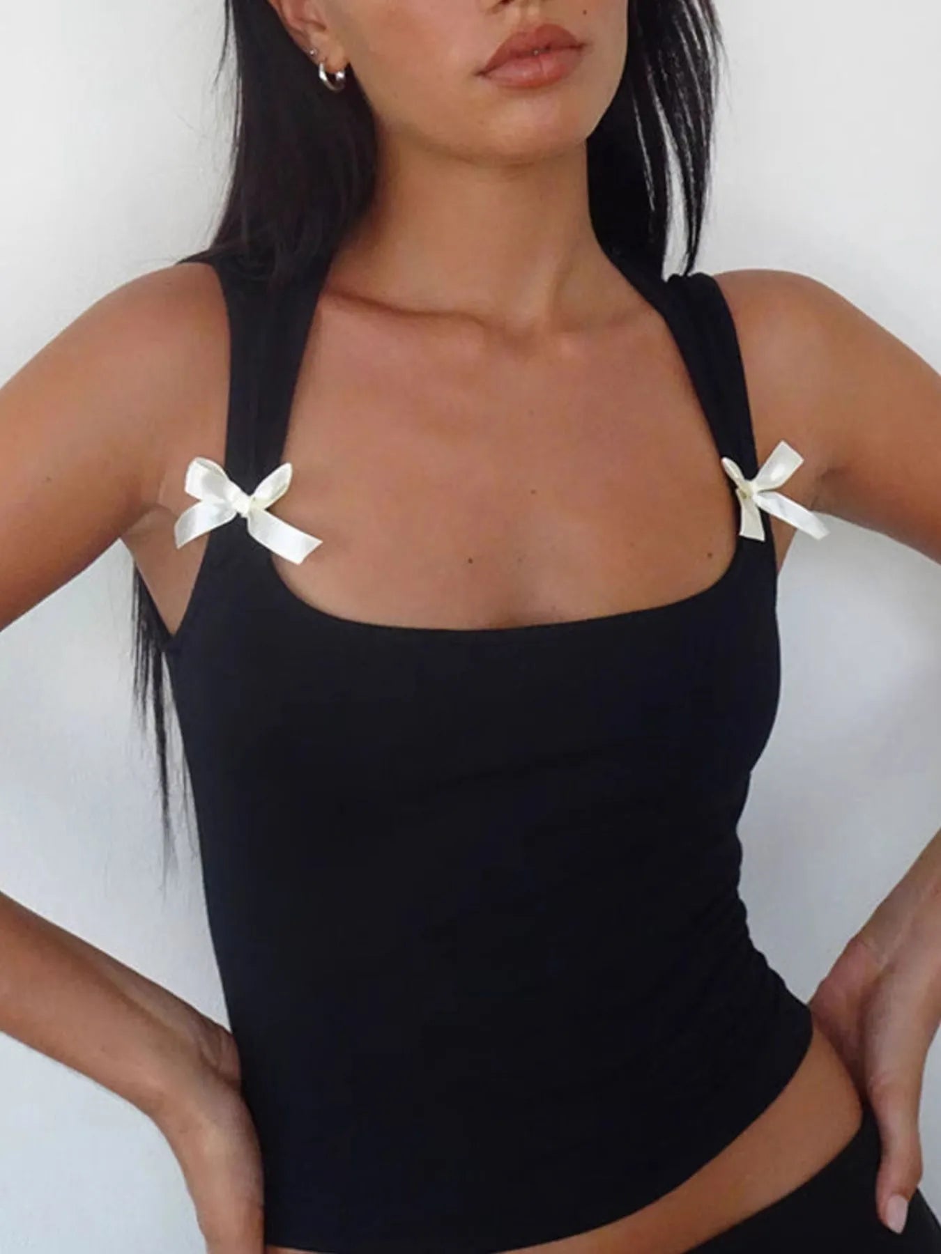 Bow Detail Square Neck Cropped Tank - Fashorio