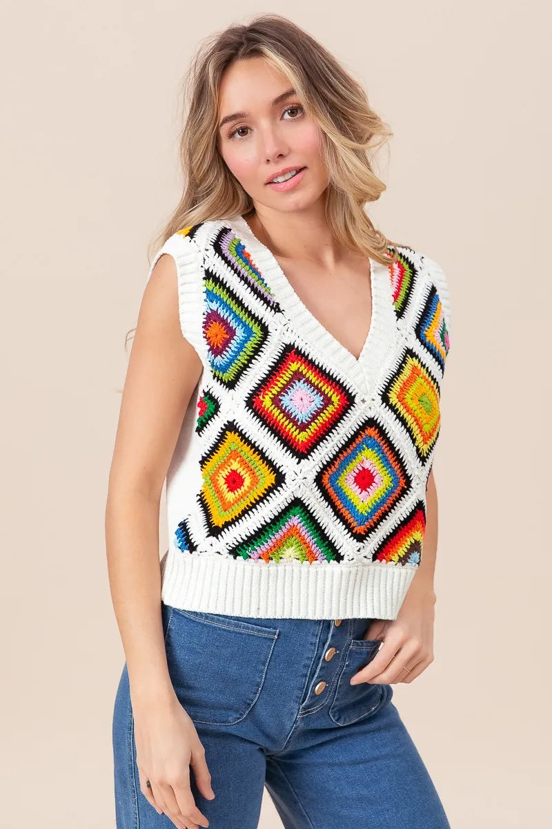 BiBi Diamond Granny Square Sweater Vest - Fashorio