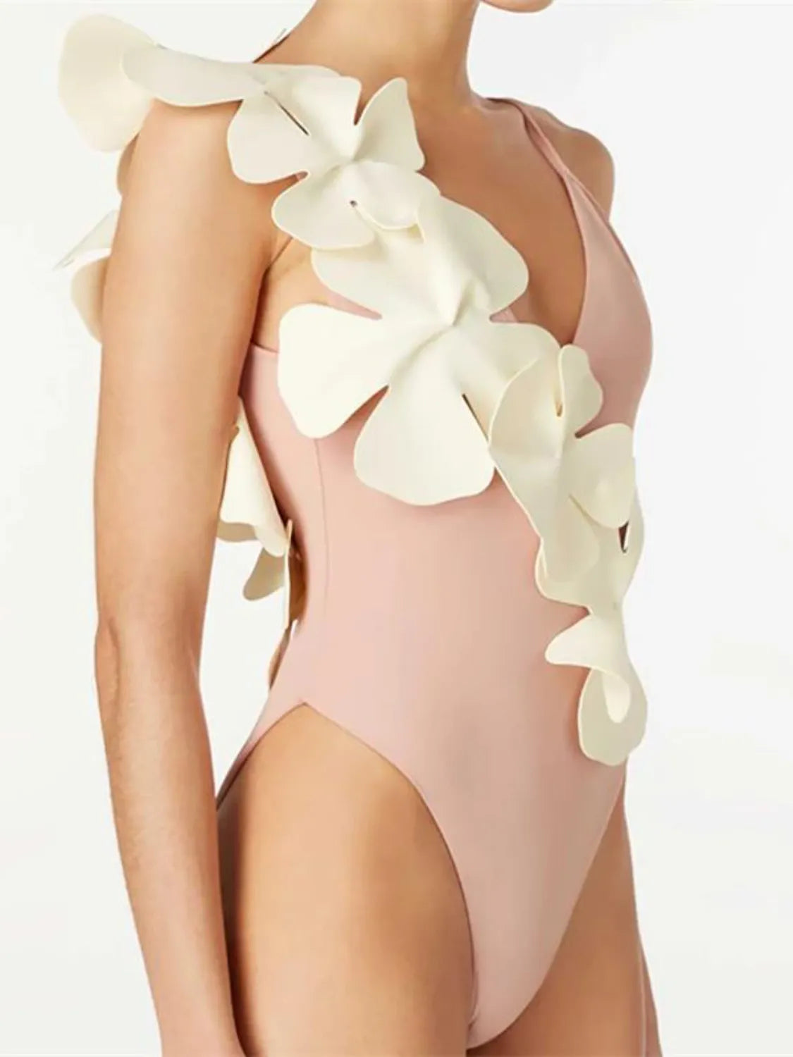 Contrast Flower Spaghetti Strap One-Piece Swimwear - Fashorio