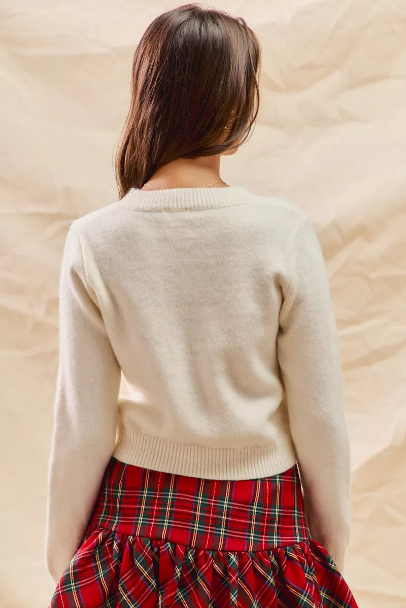 Christmas Candy Cropped Sweater in Ivory view 10