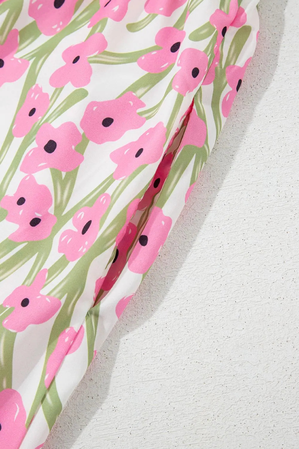 Blush pink floral square neck cap sleeve maxi dress, shoulder and sleeve detail