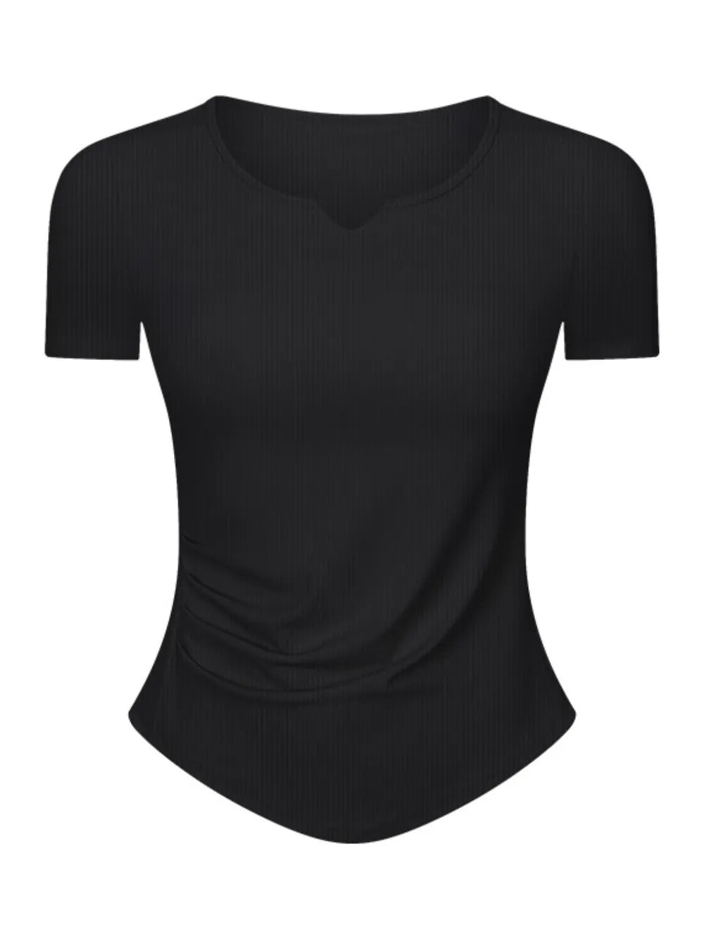 Notched neck short sleeve active t-shirt fabric detail