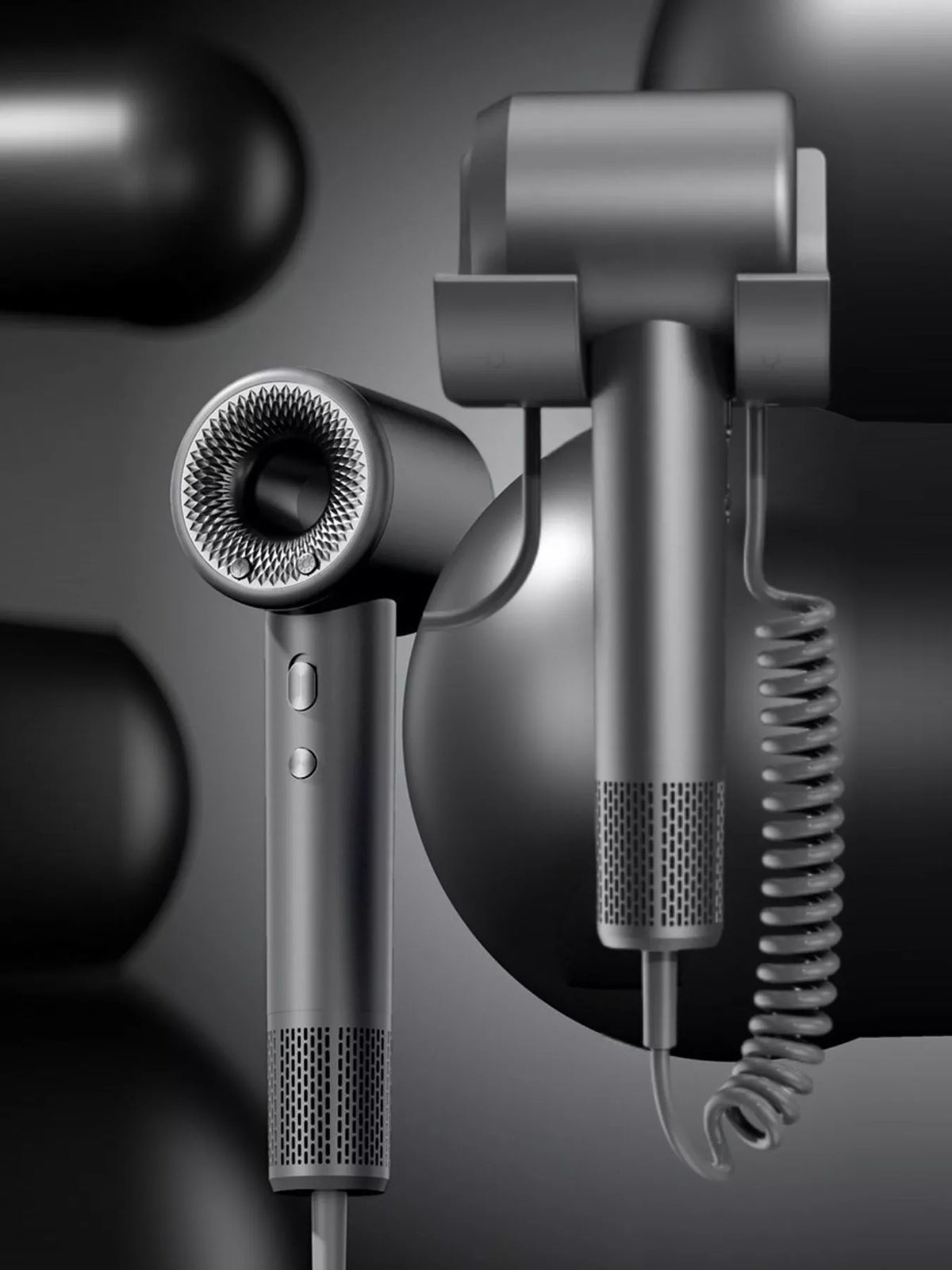 Dark gray high speed hair dryer full view